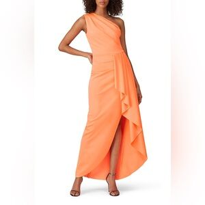 Black Halo Neon Apricot Rex One-Shoulder Gala Formal Gown Dress Size 8 Med
